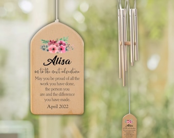 Personalized Retirement Wind Chime, Custom Wood Chime