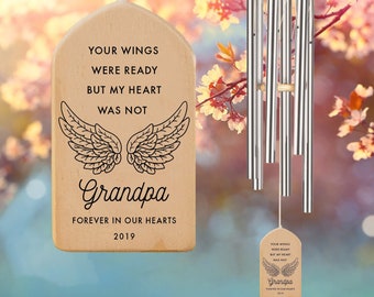 Grandpa Memorial Personalized Wind Chime, Grandfather Remembrance Grief Loss Gift, Your Wings Were Ready, Sympathy Loss of Mother Father