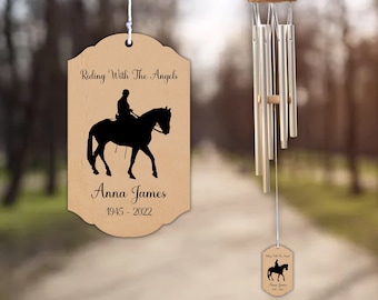 Riding With The Angels, Sympathy Wind Chime, Original Design, Unique Shape, Custom Any Picture Loss of Loved One Riding With Horse In Heaven