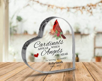 Personalized Cardinal Memorial Plaque, Cardinals Appear When Angels Are Near, Heart Sculpture, In Loving Memory Gift, Free Standing Plaque