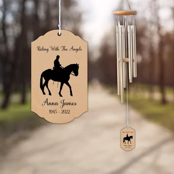 Riding With The Angels, Sympathy Wind Chime, Original Design, Unique Shape, Custom Any Picture Loss of Loved One Riding With Horse In Heaven