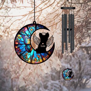 Custom Papillon Dog Memorial Wind Chime, Stained Glass Style