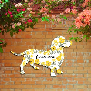 Custom Floral Dachshund Printed Metal Sign, Flower Dog Sign, Dachshund Lover Dachshund Mom Gift, Floral Dog Wall Decor, Dog House Decor