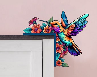 Colorful Hummingbird Door Corner Sign, Polywood Bird Door Topper