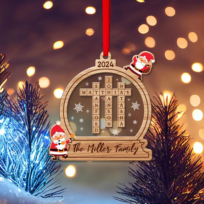 Custom Family Crossword Ornament, 2024 Christmas Ornament, Family