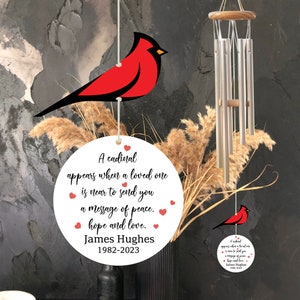 Personalized Cardinal Wind Chime, Memorial Wind Chimes, Cardinals Appear, Sympathy Gift Funeral Gift, Red Bird Memorial Outdoor Decor