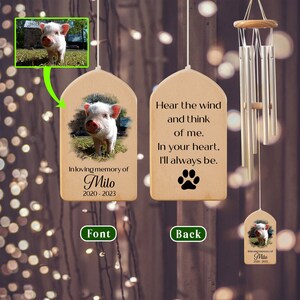 Custom Pig Memorial Wind Chime, Pet Bereavement Remembrance, Pet Loss Gift, Pet Photo Watercolor Portrait Wind Chime, Pig Memorial Gifts