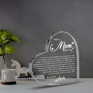 Personalized Thank You Mom Heart Acrylic Plaque, Mother's Day Gift from Daughter or Son, Mom Birthday Gift, Letter to Mom Gift image 6