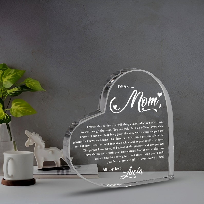 Personalized Thank You Mom Heart Acrylic Plaque, Mother's Day Gift from Daughter or Son, Mom Birthday Gift, Letter to Mom Gift image 6