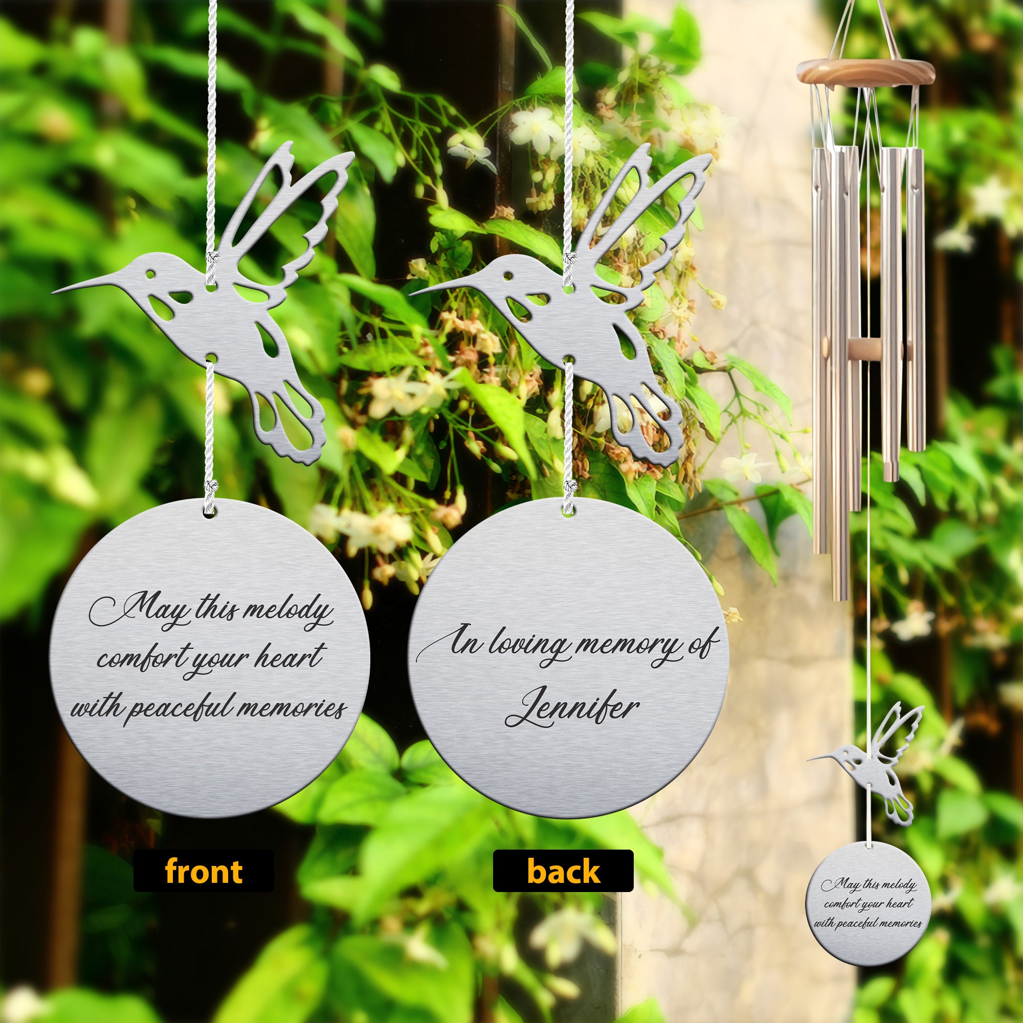 Custom in Loving Memory Wind Chime, Hummingbird Memorial Gift - Etsy