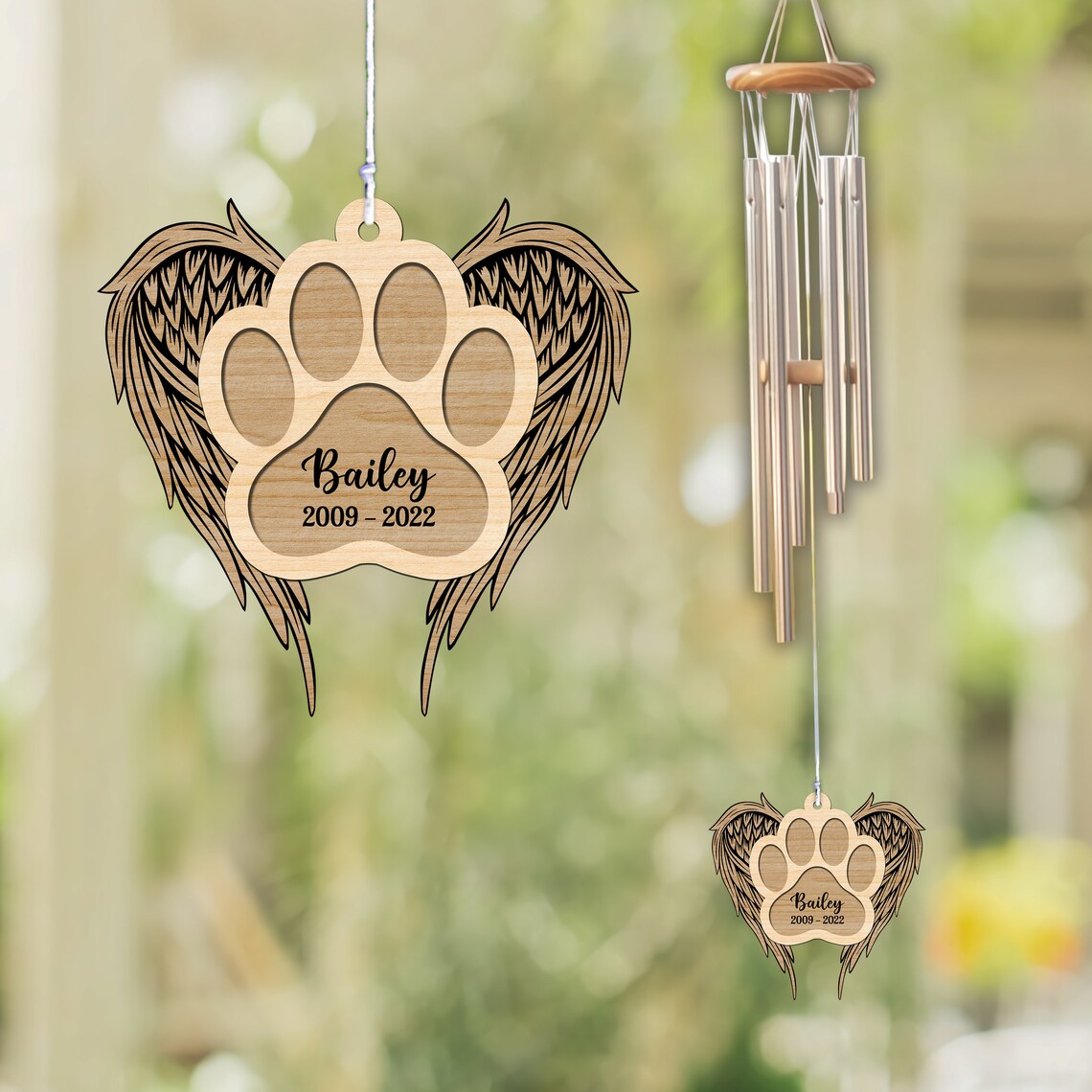 Custom Dog Paw Angel Wings Pet Memorial Wind Chime Dog Paw Etsy