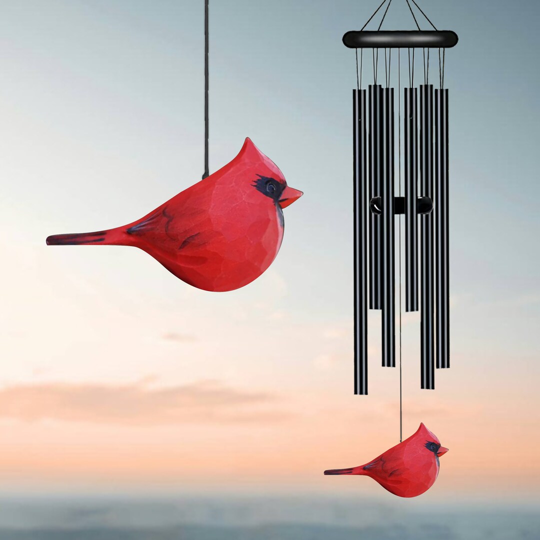 Cardinal Black Wind Chime, Red Bird Wind Chime, Memorial Wind Chime