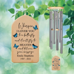 Personalized Butterfly Memorial Wind Chime, Whisper I Love You To A Butterfly, Butterfly Wind Chime, In Memory Of Loved One,Bereavement Gift