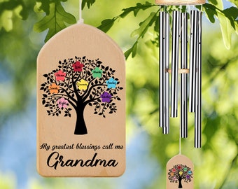 Personalized Wind Chimes Gift, Grandma Gift Chime, My Greatest Blessings Call Me, Custom Tree of Life Wind Chime, Grandparent's Day Gift