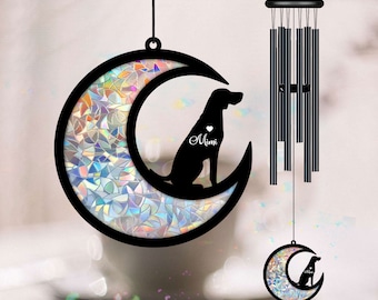 German Shorthaired Pointer on Moon Suncatcher Black Wind Chime, Dog Memorial Wind Chime, Dog Lover Gift, Pet Loss Gift, Window Hanging