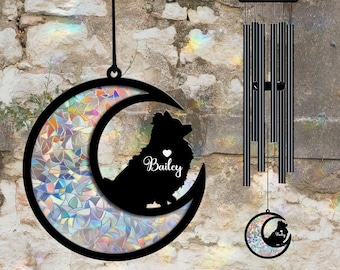 Custom Pomeranian Dog Wind Chime, Moon Suncatcher, Pet Memorial Gift