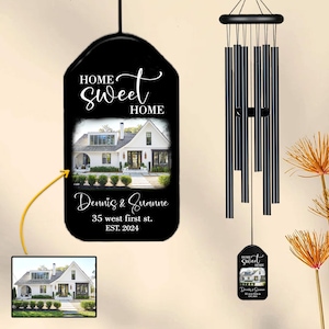 Personalized Home Photo Black Wind Chime, Home Sweet Home Wind Chime, Housewarming Gift, New Home Gift, Family Gift, Outdoor Decor