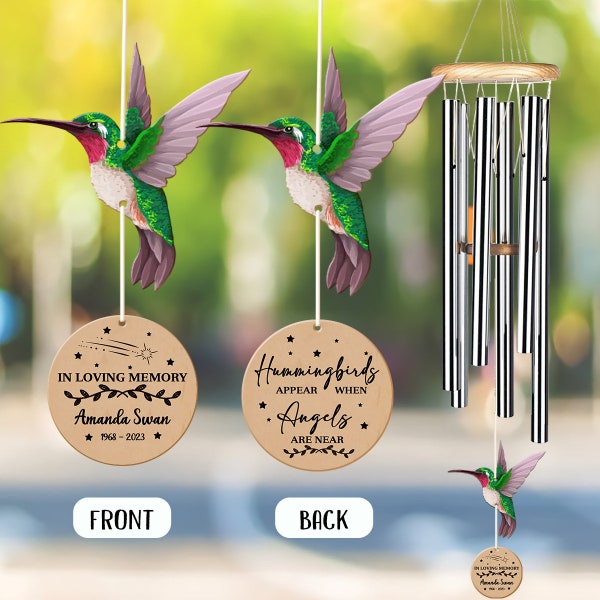 Hummingbirds Wind Chime, Hummingbirds Appear When Angels Are Near, Memorial Wind Chime, Sympathy Wind Chime, Grave Decor