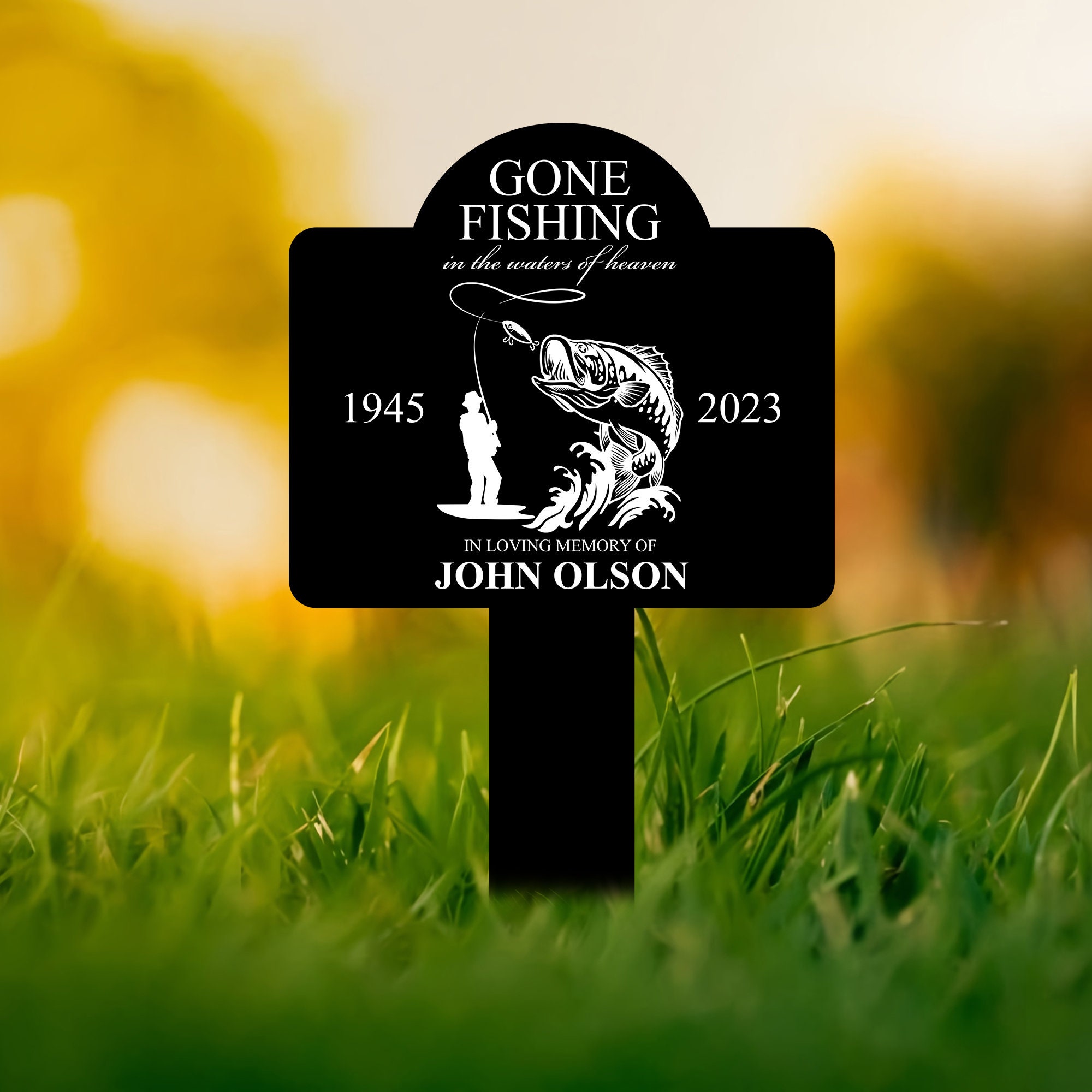 Custom Fishing Memorial Stake Acrylic, Black Bass Fishing Sign