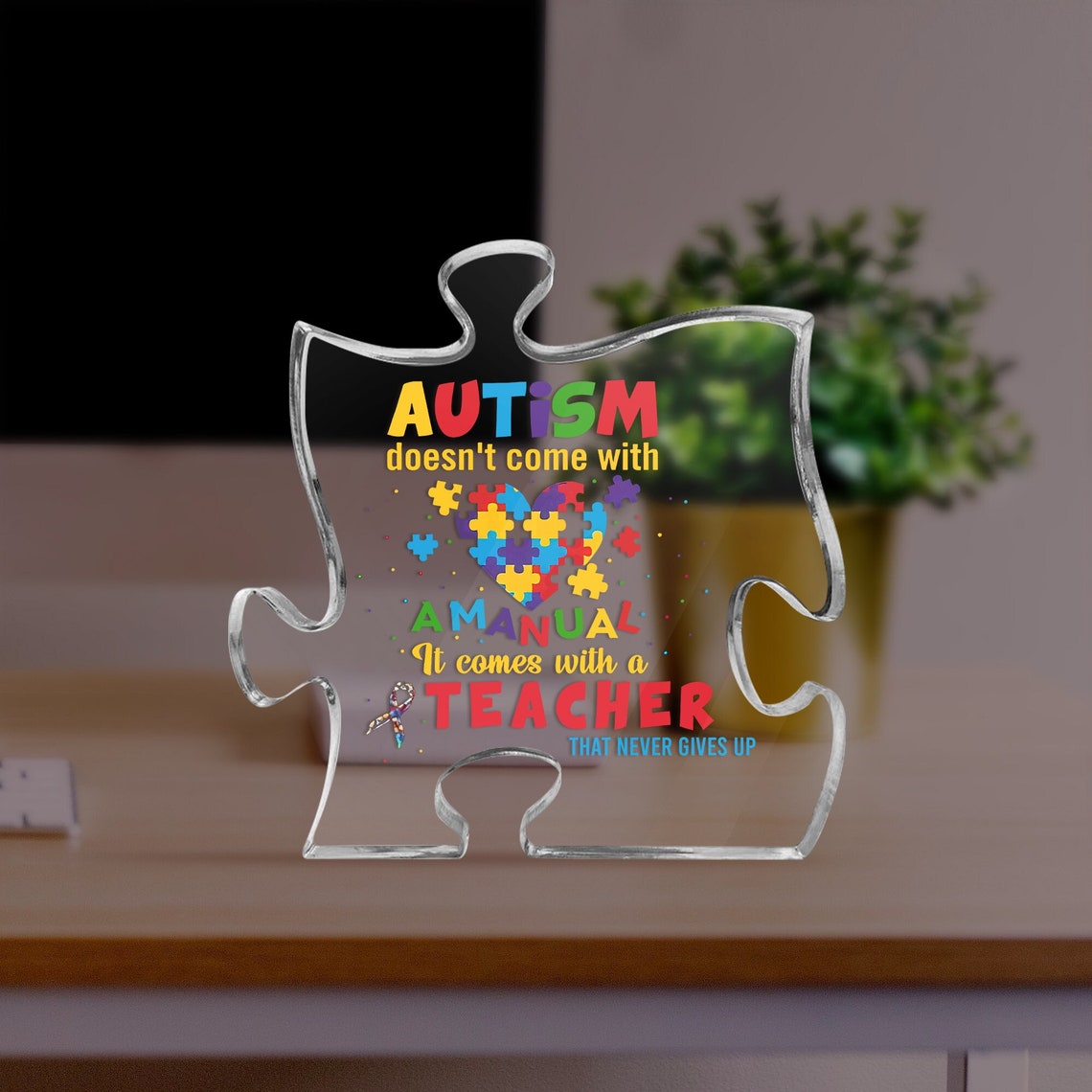 Autism Teacher Acrylic Puzzle, Autism Teacher Gift, Autism Doesn't Come With A Manual, Autism Awareness Day, Teacher Appreciation image 1