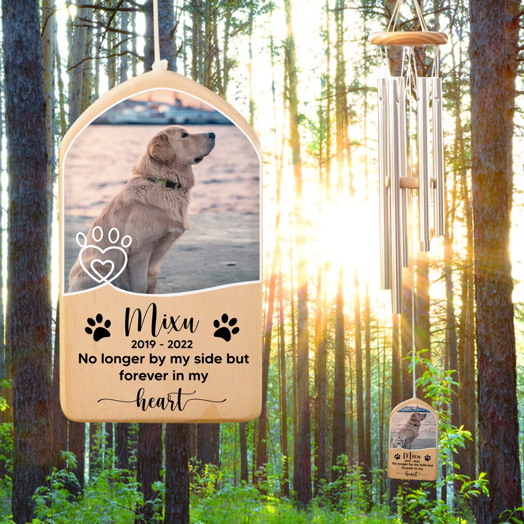 Custom Dog Photo Wind Chime - Memorial Gift Idea  For Dog Lover - You Left Paw Prints On My Heart main image 0