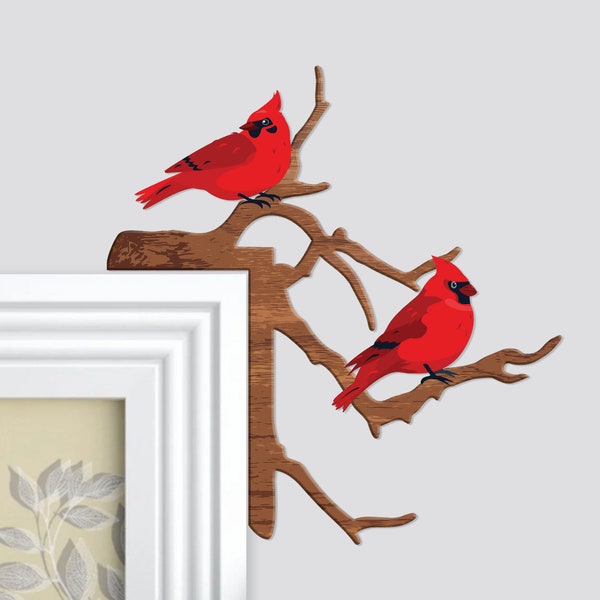 2 Cardinals Wooden Door Corner Sign, Red Birds Christmas Door Topper, Door Trim, Door Sitter, Memorial Gifts, Cardinal Gifts, Room Decor
