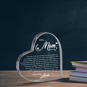 Personalized Thank You Mom Heart Acrylic Plaque, Mother's Day Gift from Daughter or Son, Mom Birthday Gift, Letter to Mom Gift image 3