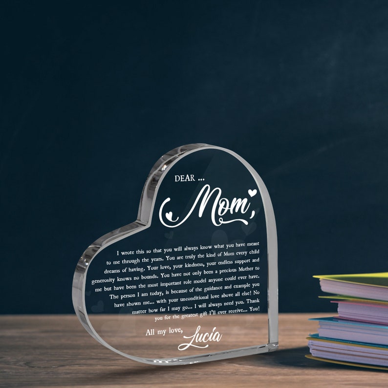 Personalized Thank You Mom Heart Acrylic Plaque, Mother's Day Gift from Daughter or Son, Mom Birthday Gift, Letter to Mom Gift image 3