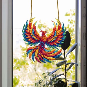 Phoenix Acrylic Suncatcher Ornament, Colorful Phoenix Window Hanging, Phoenix Indoor Outdoor Decor, Phoenix Lovers Gift, Mythical Bird Decor