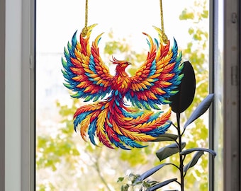 Colorful Phoenix Acrylic Suncatcher, Mythical Bird Window Decor