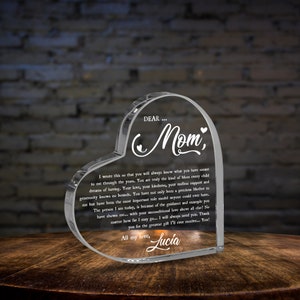Personalized Thank You Mom Heart Acrylic Plaque, Mother's Day Gift from Daughter or Son, Mom Birthday Gift, Letter to Mom Gift image 7