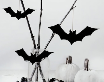 Black Bat Metal Sign Set, Halloween Tree Ornaments, Indoor Outdoor Decor