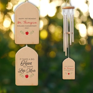 Teacher Retirement Wind Chime, Personalized Gift For Retired Teacher, End Of Year Thank you Teacher Gift, Takes a Big Heart Open Mind