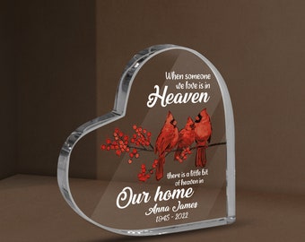 Personalized Cardinal Memorial Plaque, There Is A Little Bit Of Heaven In Our Home, Heart In Loving Memory Gift, Funeral Table Sign