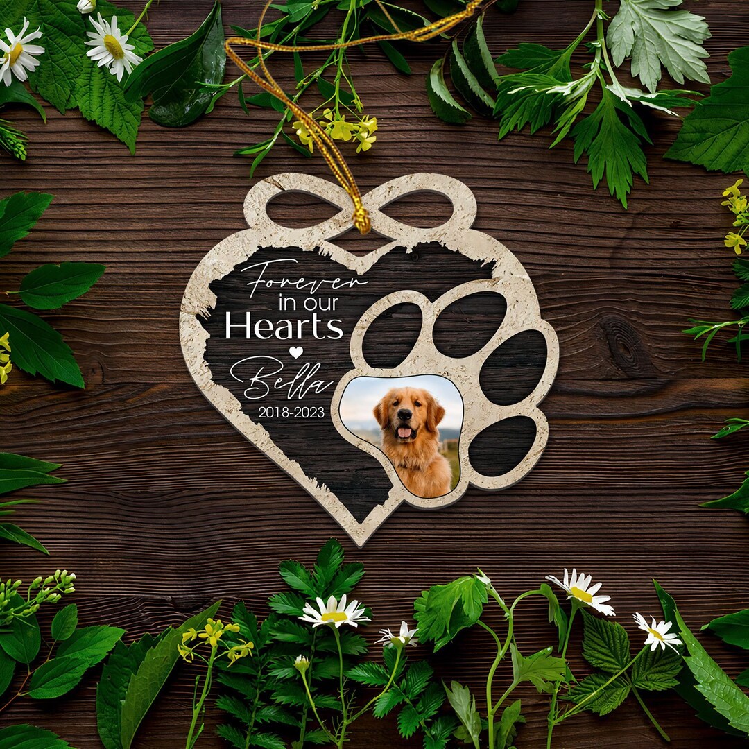 Custom Pet Photo Memorial Ornament, Dog Cat Paw Print Heart, Acrylic - Etsy