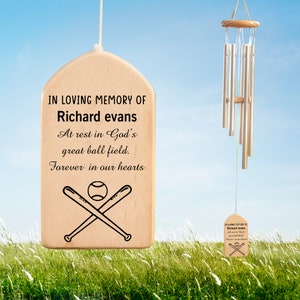 Baseball Player Personalized Memorial Wind Chime, At Rest In God&#39;s Great Ball Field, Loss Of Child Keepsake Sympathy Present, Loved One Gift