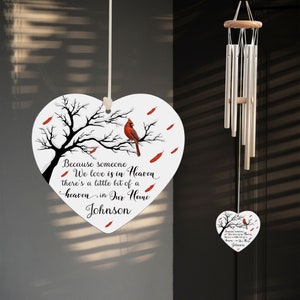 Personalized Memorial Wind Chime with Heart Tail, Cardinal Wind Chime, Someone We Love in Heaven, Loss of Mom Dad Grandparent Sympathy Gift