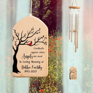 Personalized Memorial Wind Chime, Cardinal Wind Chime, Cardinals Appear When Angels Are Near, Sympathy Gift, Remembrance Gift Outdoor Decor