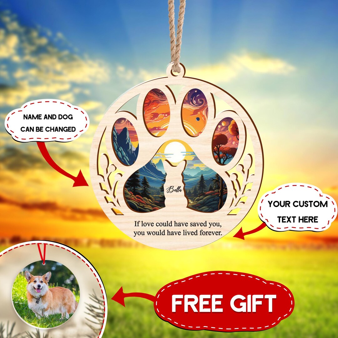 Personalized Rainbow Bridge Pet Memorial Suncatcher, Custom Paw Print ...