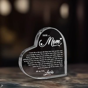 Personalized Thank You Mom Heart Acrylic Plaque, Mother's Day Gift from Daughter or Son, Mom Birthday Gift, Letter to Mom Gift image 2