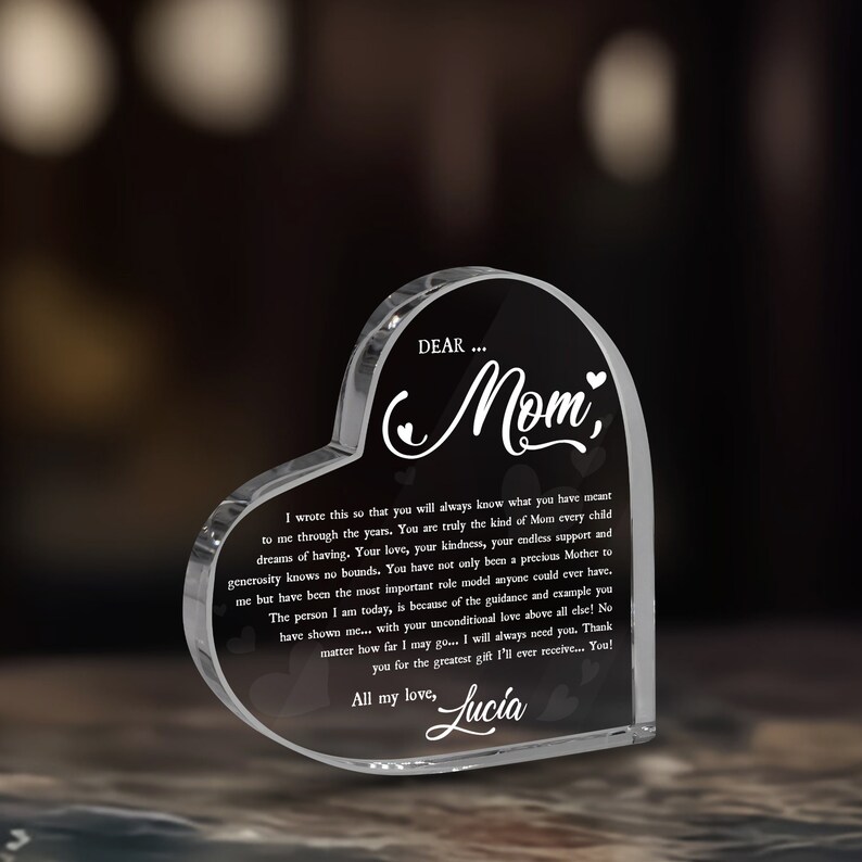 Personalized Thank You Mom Heart Acrylic Plaque, Mother's Day Gift from Daughter or Son, Mom Birthday Gift, Letter to Mom Gift image 2