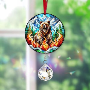Bear Suncatcher Crystal Prism, Woodland Bear Window Hanging, Wildlife Bear Ornament, Nature-Inspired Home Decor, Cabin Decor