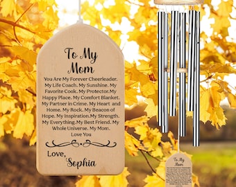 Personalized Wind Chime, Engraved Gift for Mom, Outdoor Decor