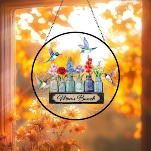 Personalized Mother&#39;s Day Suncatcher, Custom Birth Flower, Mom’s Bunch Gift, Mason Jar Window Hanging, Mother&#39;s Day Gift, Nana&#39;s Blessings