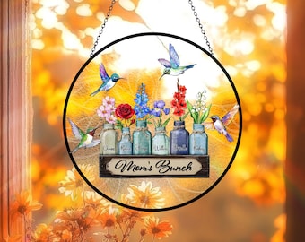 Personalized Mother&#39;s Day Suncatcher, Custom Birth Flower, Mom’s Bunch Gift, Mason Jar Window Hanging, Mother&#39;s Day Gift, Nana&#39;s Blessings