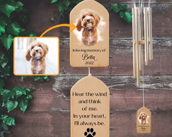 Custom Dog Memorial Wind Chime, Pet Bereavement Remembrance, Pet Loss Gift, Pet Photo Watercolor Portrait Wind Chime, Dog Memorial Gifts