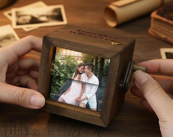 Custom Photo Flipbook, Wooden Animation Box with Crank, Personalized Gift