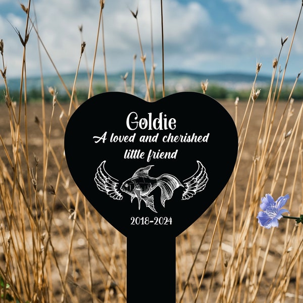 Fish Memorial Heart Plaque Acrylic, Fish Memorial Stake, Pet Loss Gift, Goldfish Betta Fish Grave Marker, Loss of Fish Remembrance Gift