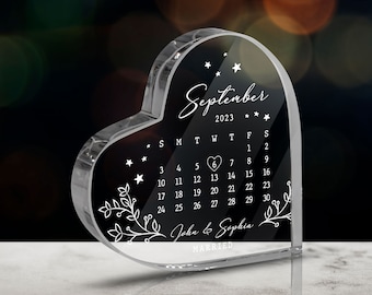 Personalized Wedding Date Acrylic Heart Keepsake, Anniversary Gift