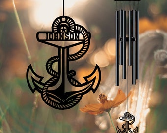 Custom Name Anchor Black Wind Chime, Metal Anchor, Nautical Gift, US Navy Gift, Navy Graduation Gift, Sailor Gift, Porch Hanging, Outdoor